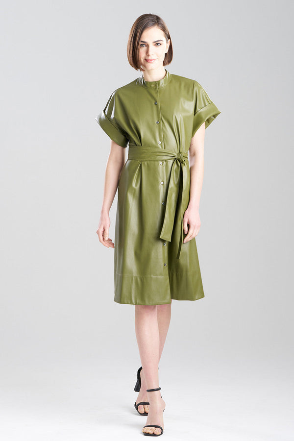 Natori Faux Leather Shirtdress Olive