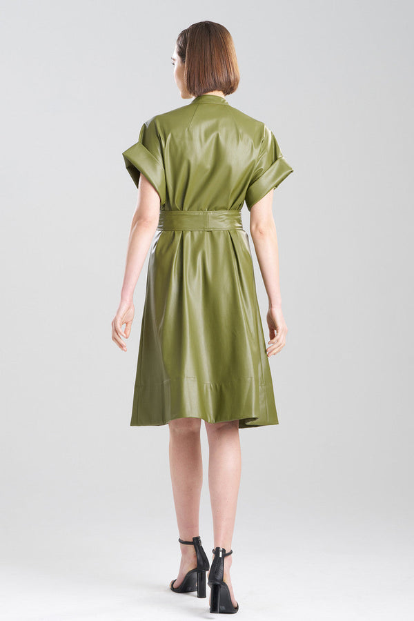 Natori Faux Leather Shirtdress Olive