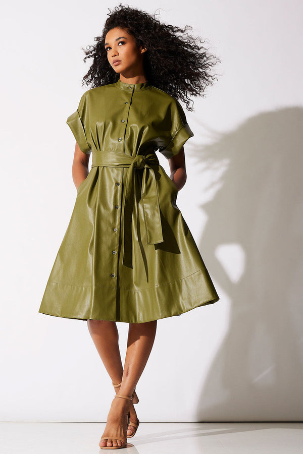 natori Faux Leather Shirtdress Olive