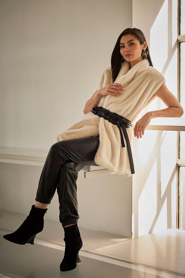 natori Faux Mink Vest White