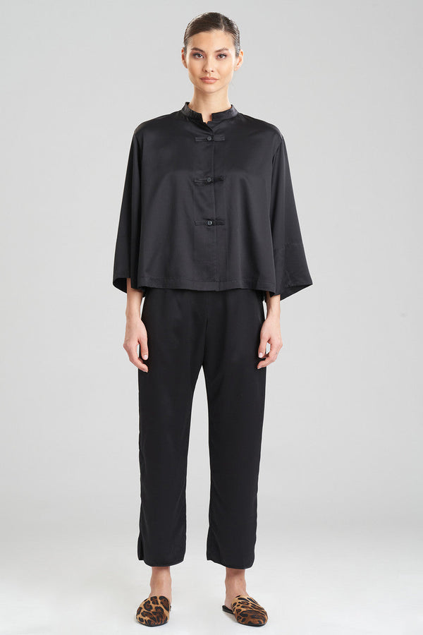 natori Feathers Satin Essentials Mandarin PJ Black