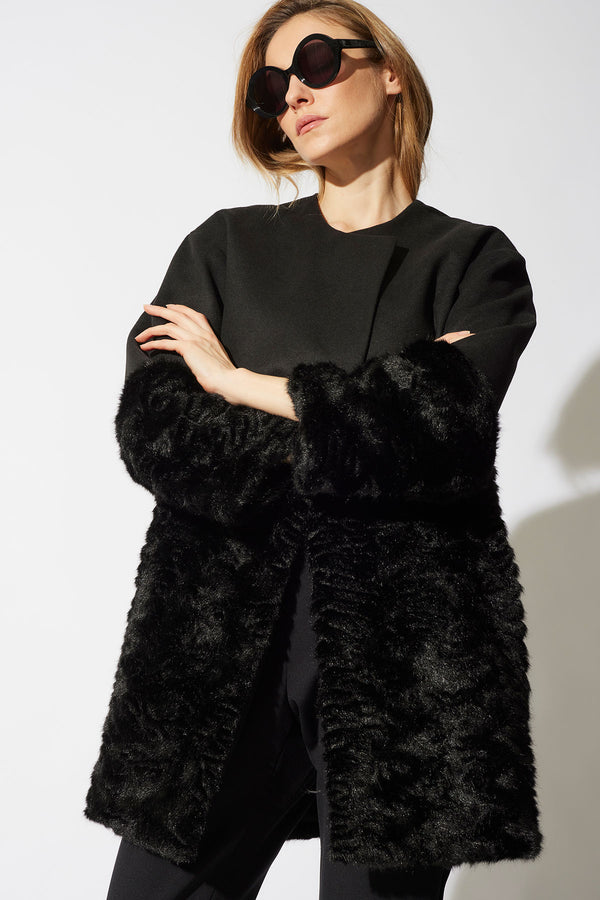 natori Felt Astrakhan Coat Black