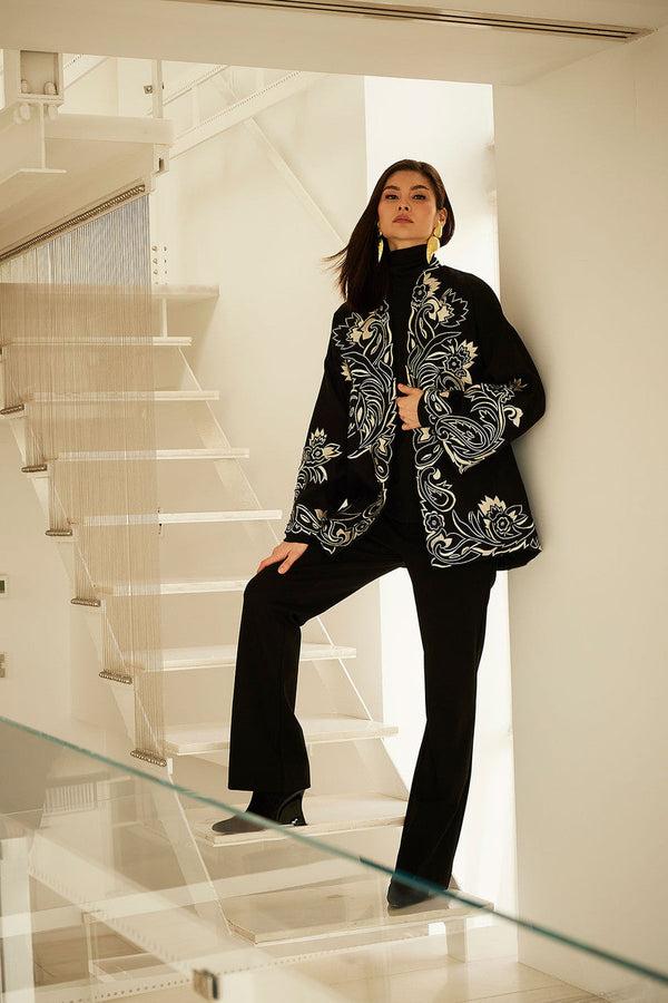 Natori Felt Embroidered Coat Black