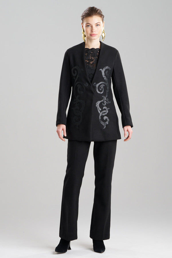 Natori Felt Embroidered Collarless Jacket Black