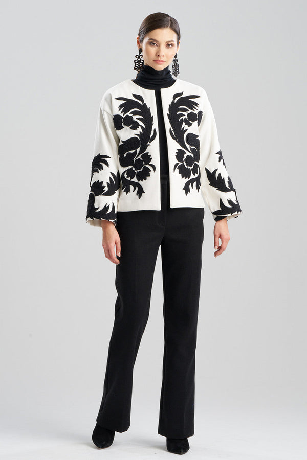 Natori Felt Embroidered Crop Jacket Warm White