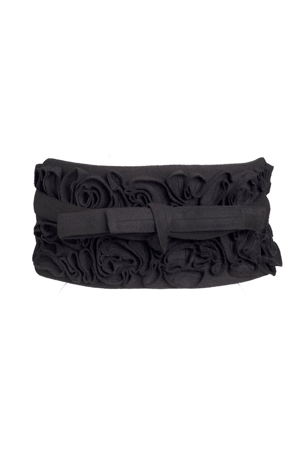 natori Felt Embroidered Floral Obi Belt Black