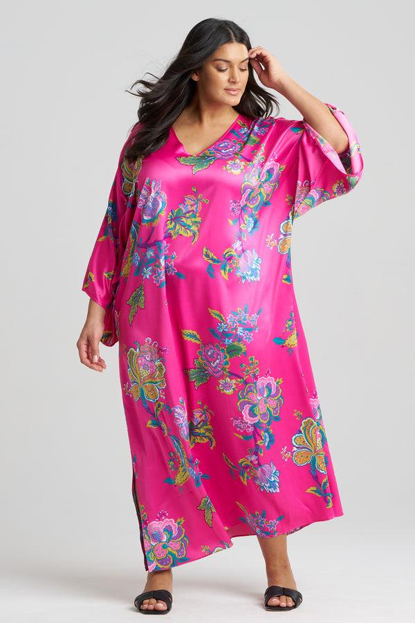 Natori Festival Satin Caftan Fuchsia
