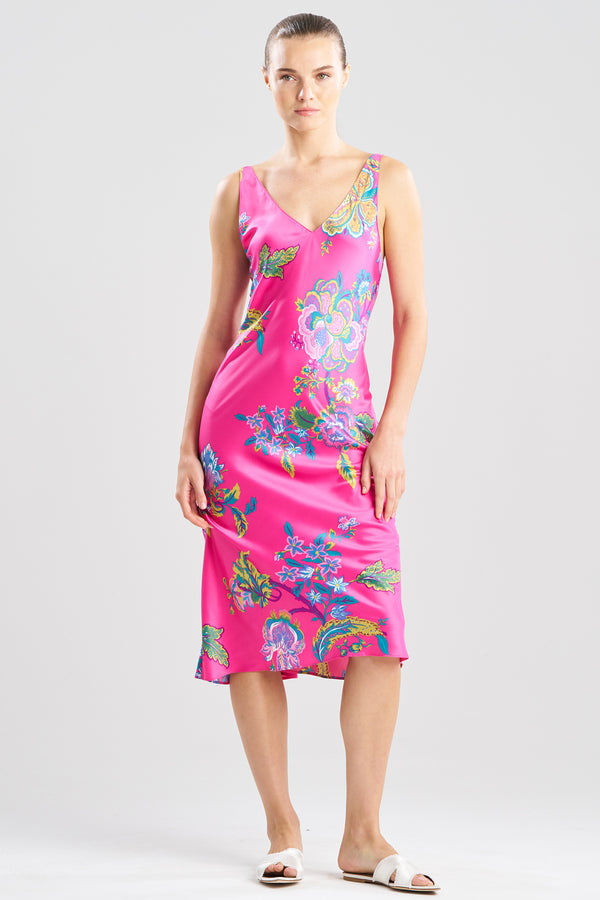 natori Festival Satin Slip Dress Fuchsia