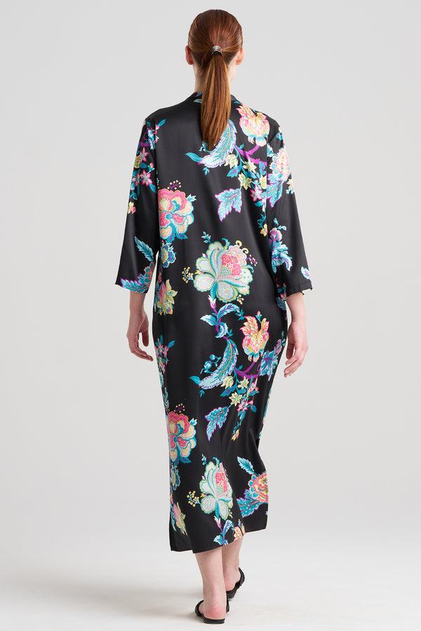 Natori Festival Satin Zip Caftan Black