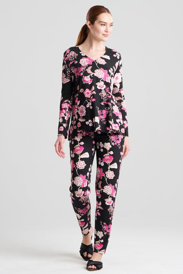 natori Fleur Dragon Cozy Knit Long Sleeve PJ Black