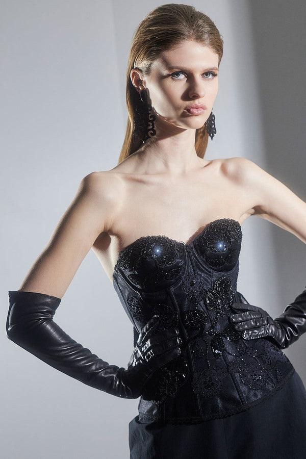 Natori Floral Beaded Corset Black