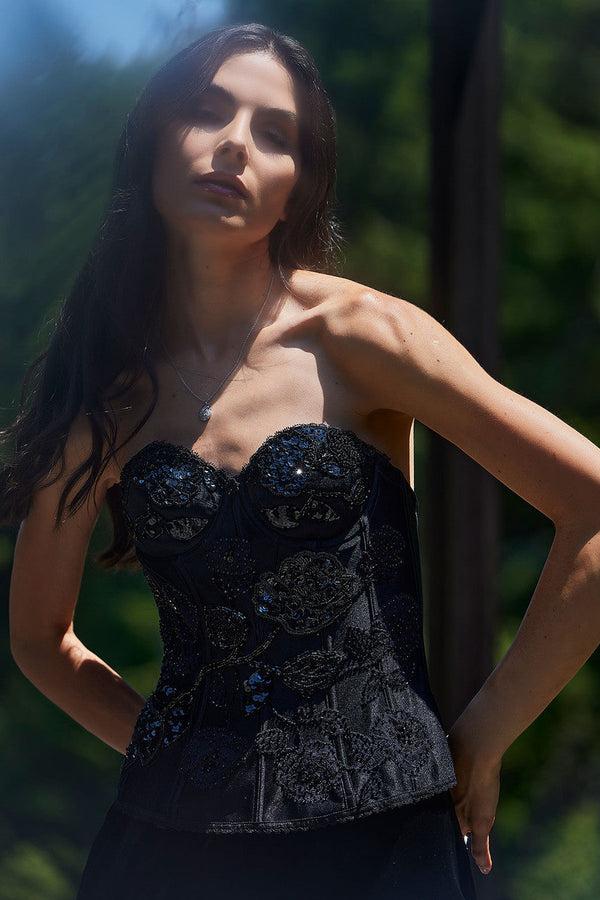 natori Floral Beaded Corset Black