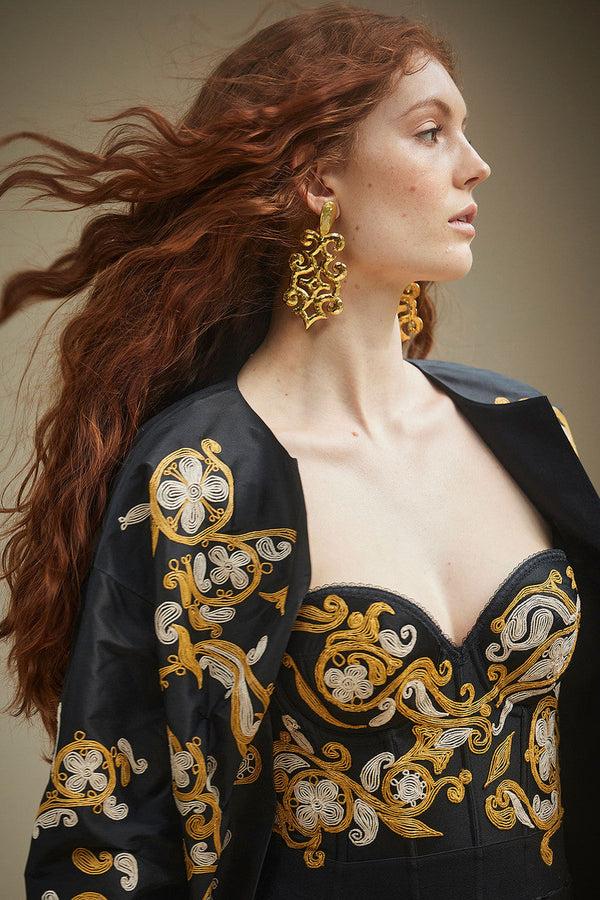 natori Floral Embroidered Corset Black