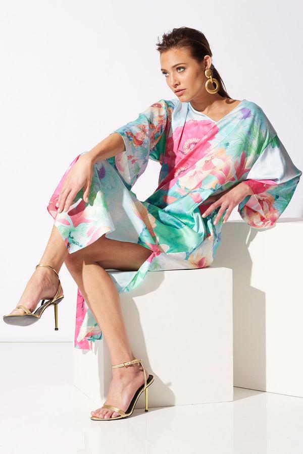 natori Floral Garden Caftan Blue Multi