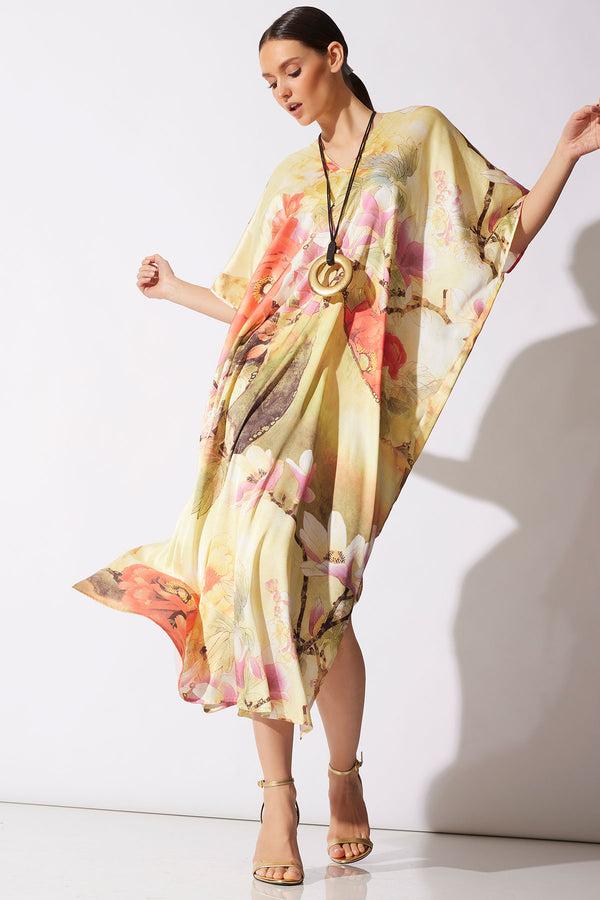 natori Floral Garden V-Neck Caftan Golden Hour