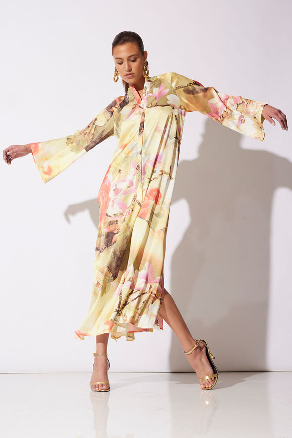 natori Floral Garden Zip Caftan Golden Hour