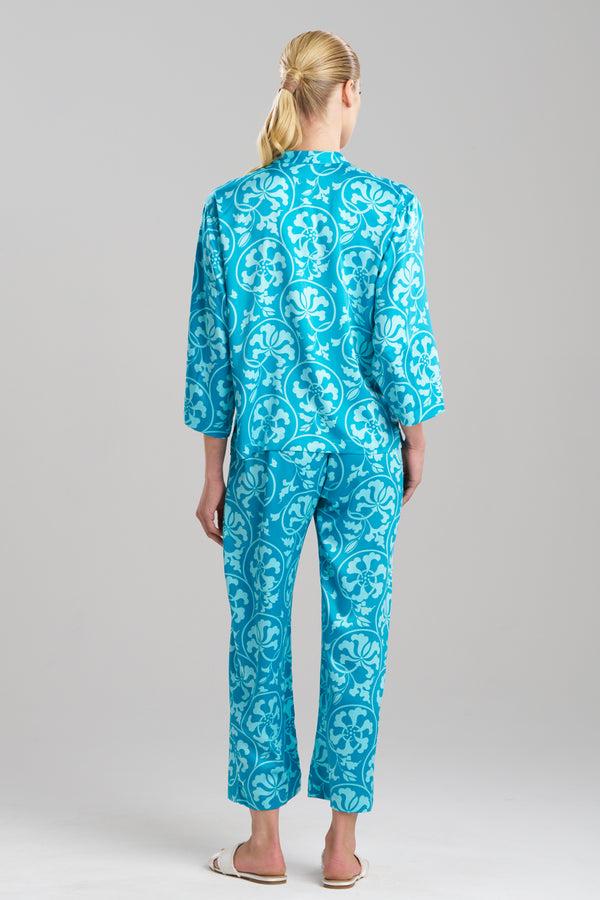Natori Floral Harmony Satin Button Down PJ Teal