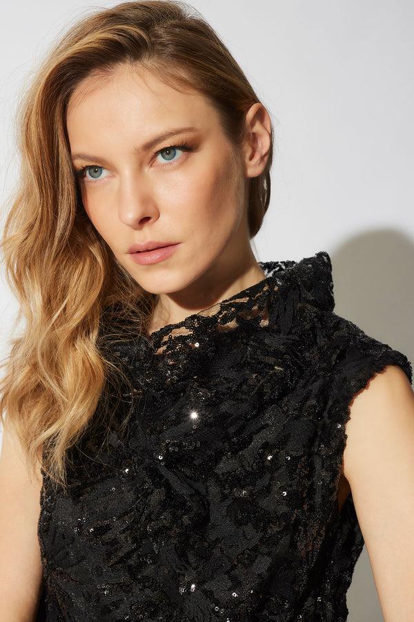 Natori Floral Sequin Lace Shift Dress Black