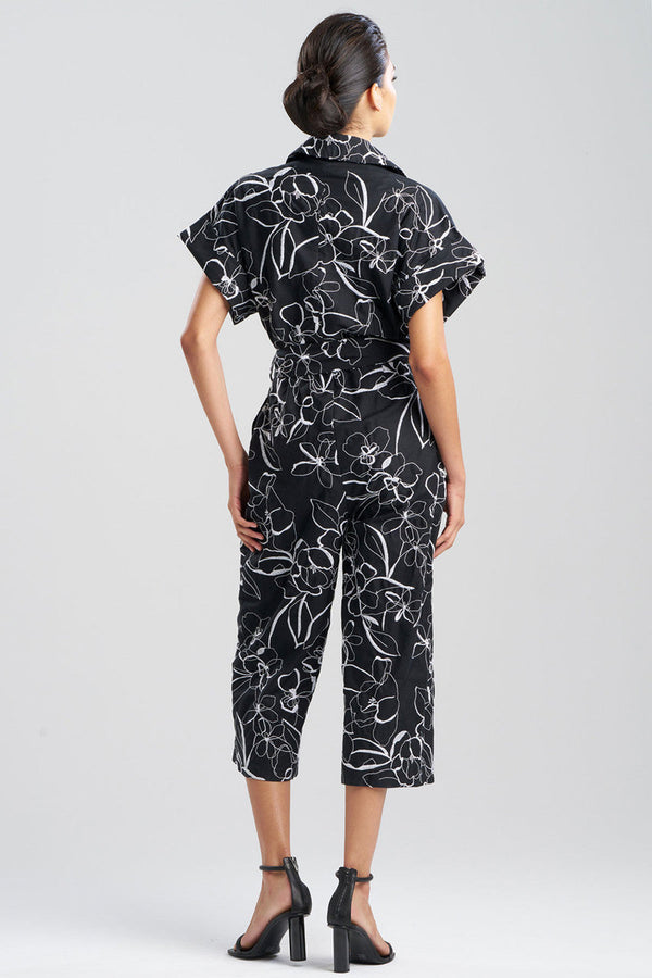 Natori Flower Stencil Embroidered Jumpsuit Black
