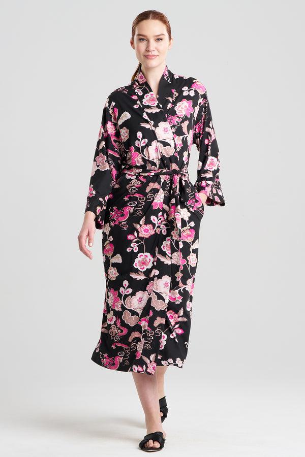 natori Fluer Dragon Cozy Knit Robe Black