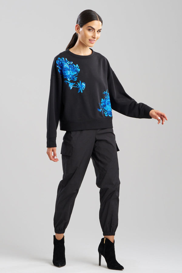 Natori French Terry Embroidered Sweatshirt Black