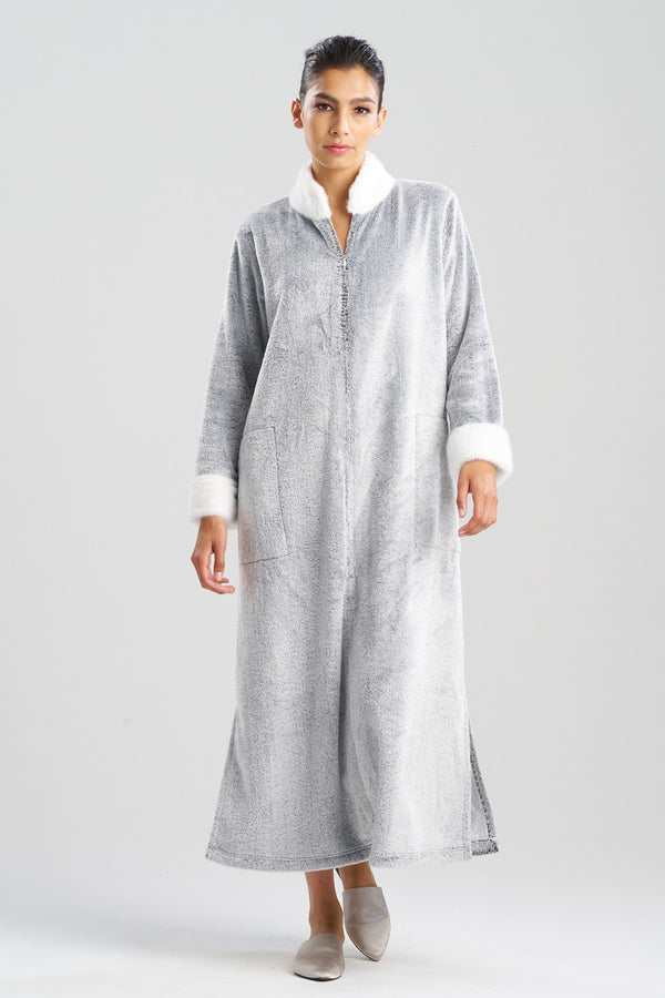 natori Frosted Cashmere Mandarin Zip Lounger Black