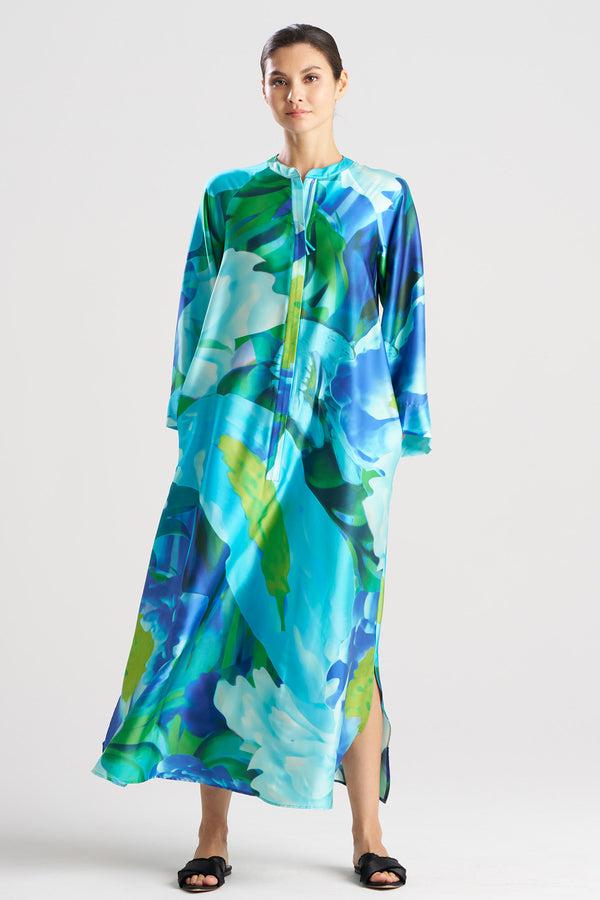 Natori Garbo Zip Caftan Blue Multi