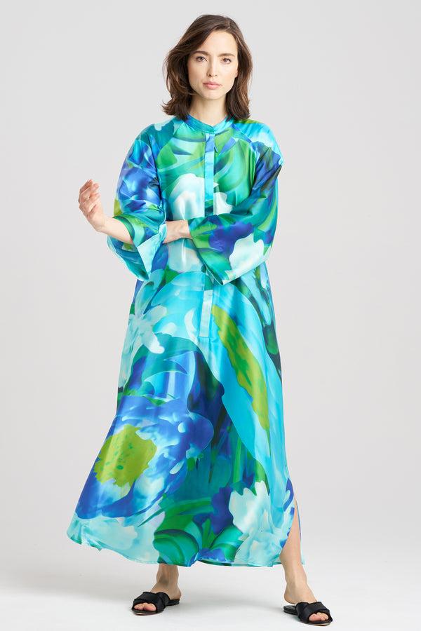 natori Garbo Zip Caftan Blue Multi