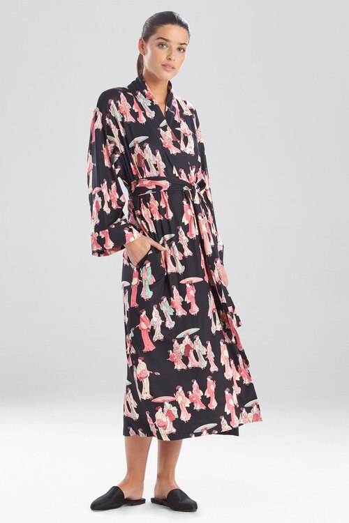 natori Geisha Cozy Knit Robe Black Multi