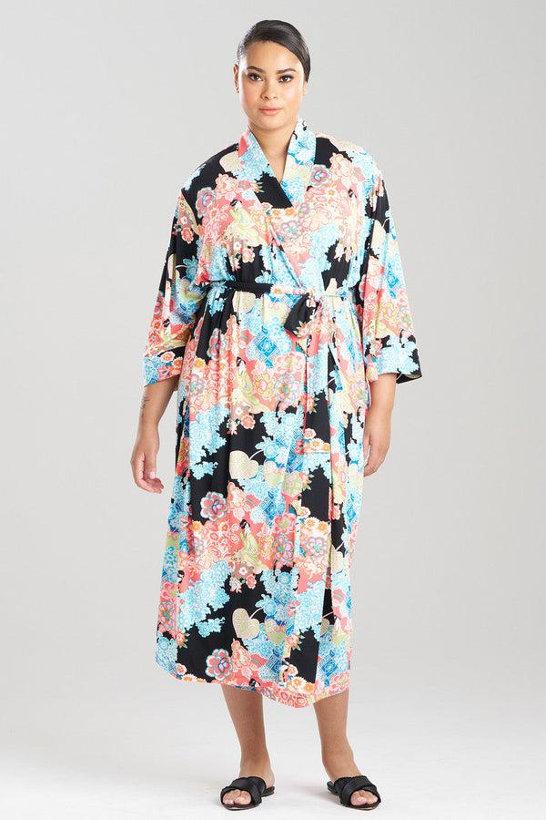 Natori Geisha Garden Knit Robe Black Multi