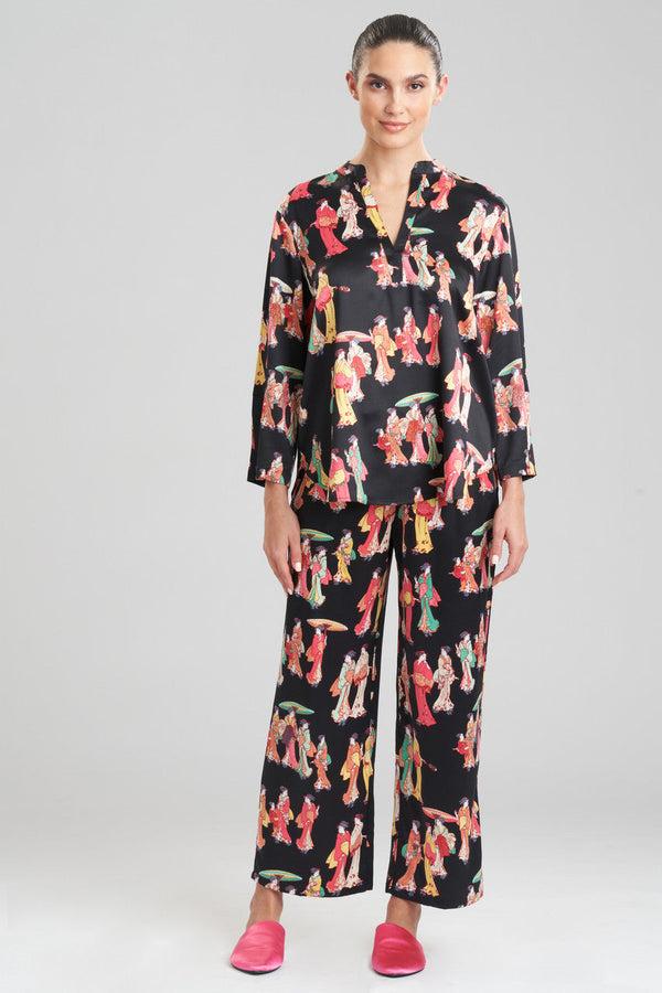 natori Geisha-Printed Satin PJ Black Multi