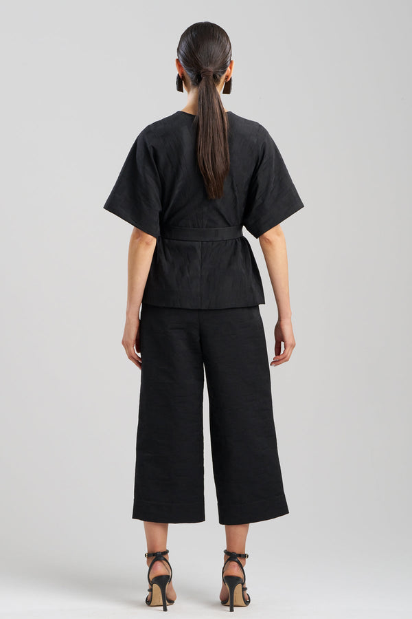 Natori Geo Texture Jacquard Kimono Wrap Top Black