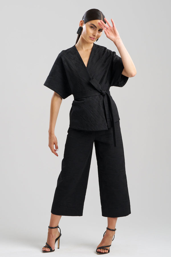 natori Geo Texture Jacquard Kimono Wrap Top Black