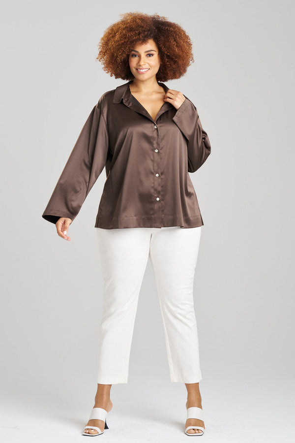 Natori Glamour Button Down Top Espresso