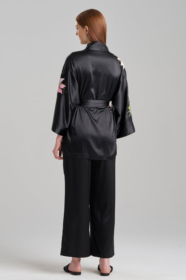 Natori Glamour Floral Applique Wrap Black