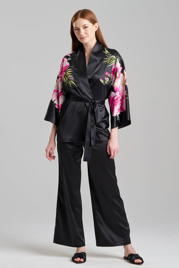 natori Glamour Floral Applique Wrap Black