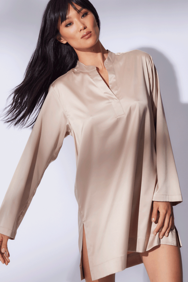 Natori Glamour Mandarin Tunic Sleepshirt Café