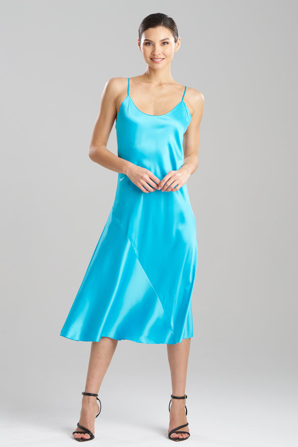 natori Glamour Scoop Neck Slip Dress Aqua Blue
