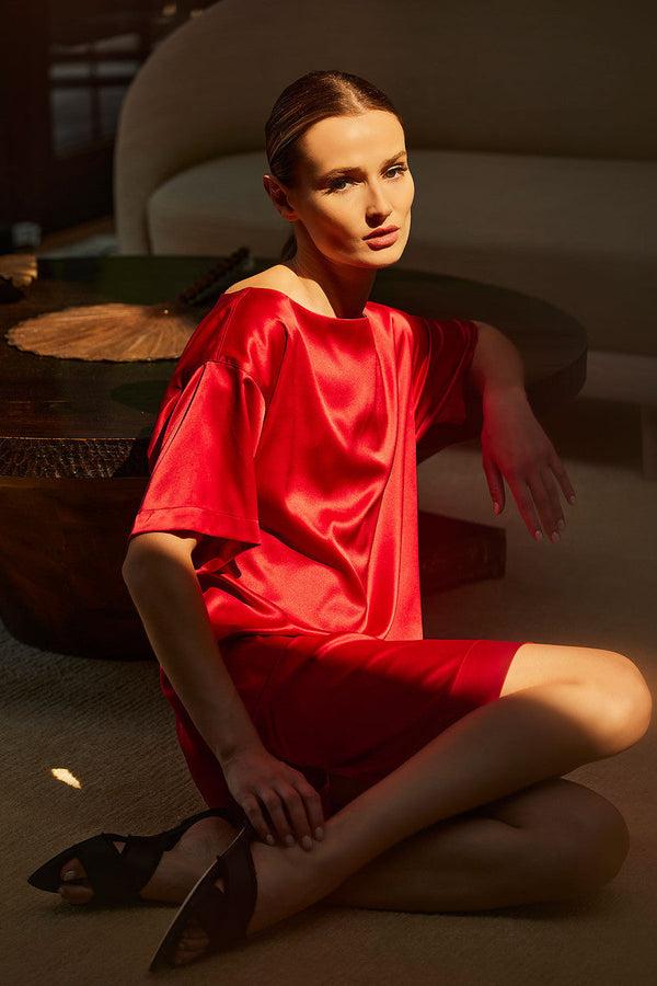 natori Glamour Sleepshirt Brocade Red