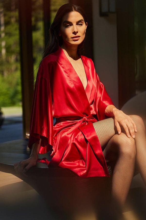 natori Glamour Wrap Brocade Red