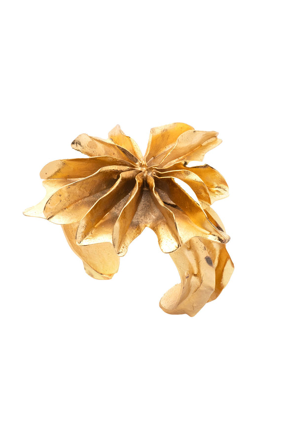 natori Gold Plated Brass Floral Cuff Bracelet Gold