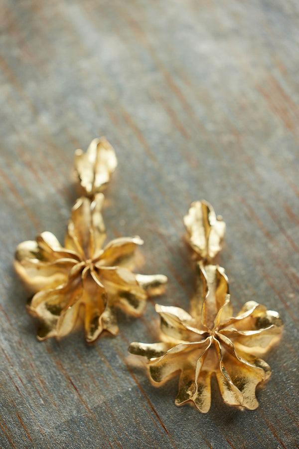 Natori Gold Plated Brass Floral Cuff Earrings Gold