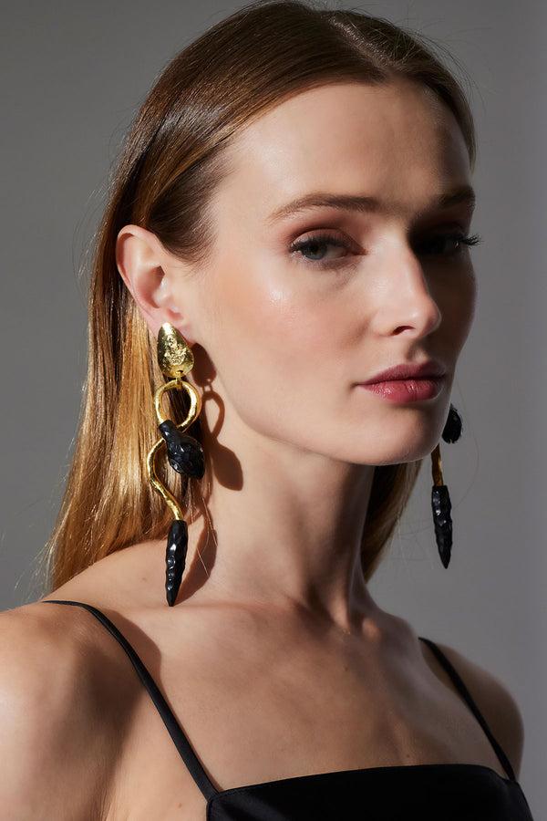 Natori Gold Plated Brass Snake Earrings Gold