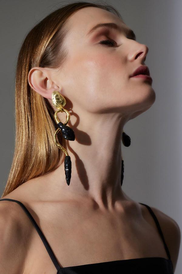 Natori Gold Plated Brass Snake Earrings Gold