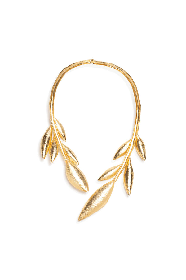 natori Gold Plated Leaf Long Choker Necklace Gold