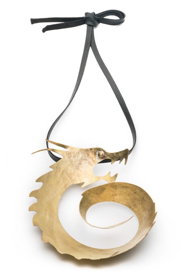 natori Hammered Brass Swirl Dragon Necklace Gold