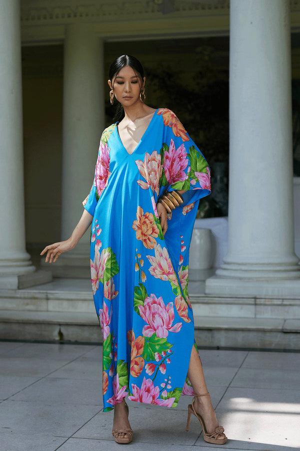 Natori Hanabi Beaded Silk Caftan Astor