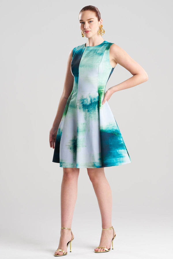 Natori Hisui Cotton Chino Fit & Flare Dress Teal