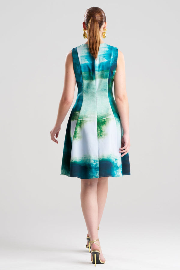 Natori Hisui Cotton Chino Fit & Flare Dress Teal