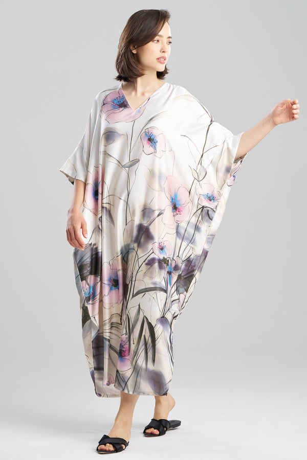 natori Hiyaku Printed Charmeuse Caftan Multi